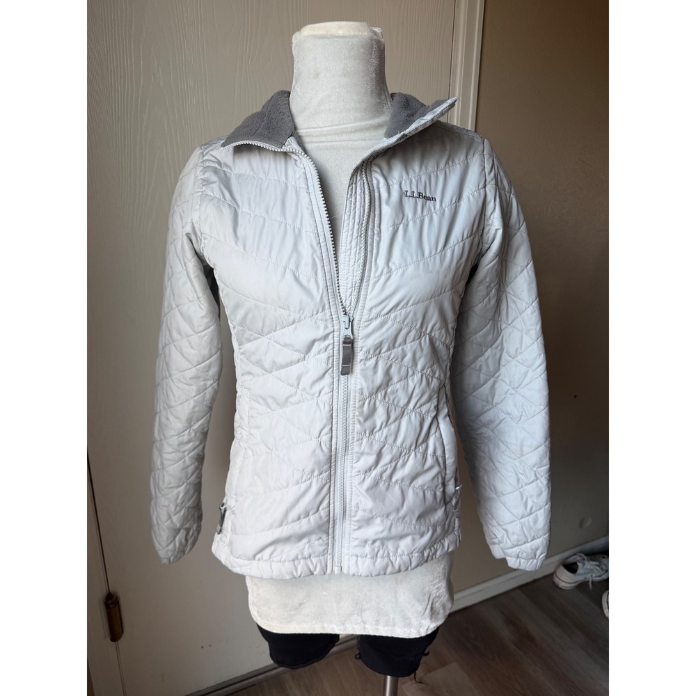 LL Bean Womens PrimaLoft Packaway Jacket Gray Quilted Full Zip Fleece XS Regular